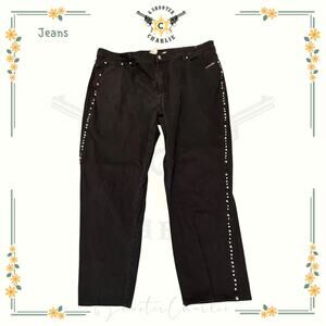 Vtg Western Ethics Jeans High Waist Black with Rhinestones Sz 18W Womens 90s Mom